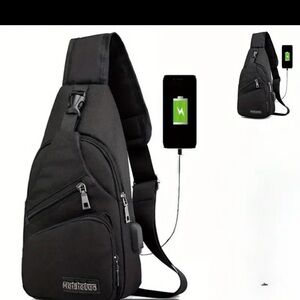 Black Crossbody Sling Bag with USB Charging Port